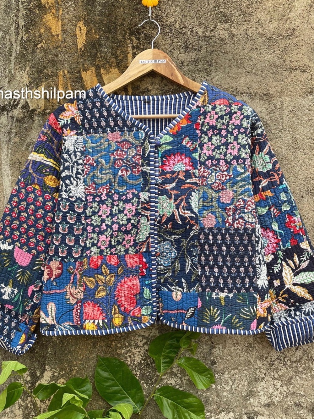 Hand Block Printed Quilted Cotton Reversible Jacket XL